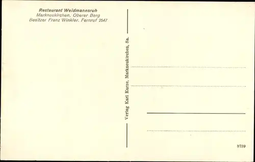 Ak Markneukirchen im Vogtland, Restaurant Weidmannsruh, Oberer Berg