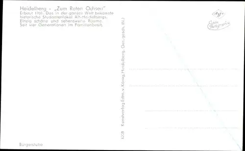 Ak Heidelberg am Neckar, Gasthaus zum roten Ochsen, Innenansicht