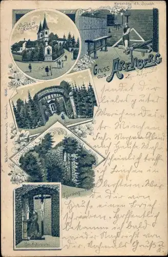 Litho Arenberg Koblenz am Rhein, Kirche, Eingang zum Ölberg, Lourdesgrotte, St. Antonius