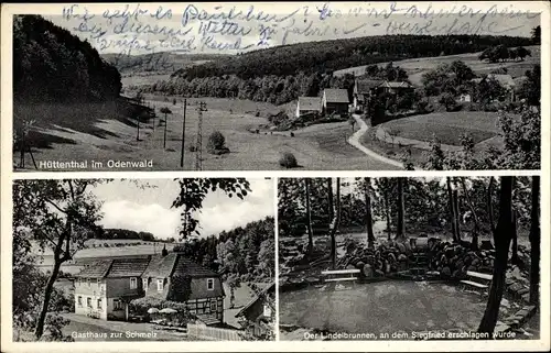 Ak Hüttenthal Mossautal im Odenwald, Panorama, Lindelbrunnen, Gasthaus zur Schmelz