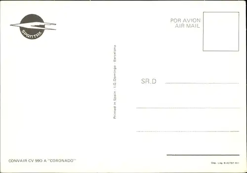 Ak Spanisches Passagierflugzeug der Spantax, Convair CV 990 A Coronado