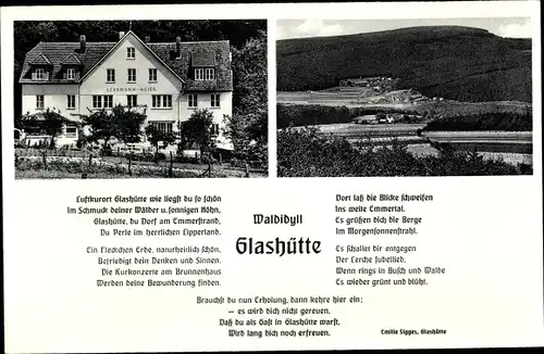 Ak Glashütte Schieder Schwalenberg, Fremdenheim Lessmann Meier, Gedicht