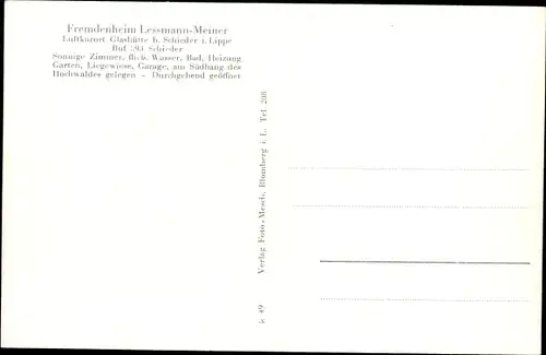 Ak Glashütte Schieder Schwalenberg, Fremdenheim Lessmann Meier, Gedicht