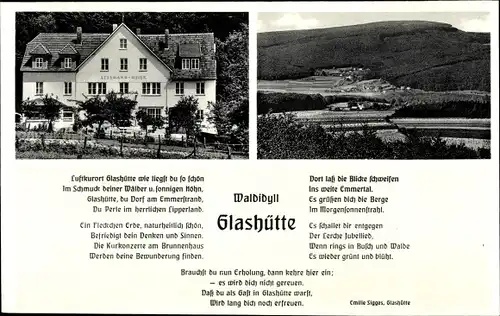 Ak Glashütte Schieder Schwalenberg, Fremdenheim Lessmann Meier, Gedicht