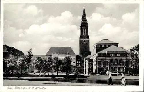 Ak Hansestadt Kiel, Rathaus, Stadttheater, Passanten