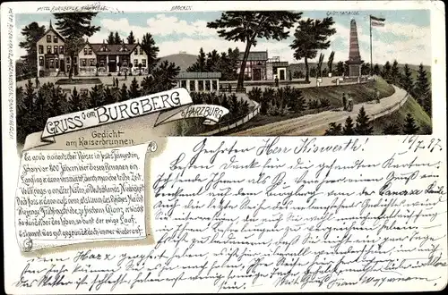 Litho Bad Harzburg in Niedersachsen, Hotel Burgberg, Brocken, Denkmal