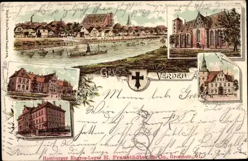 Litho Verden an der Aller, Gesamtansicht, Dom, Rathaus, Seminar, Gymnasium