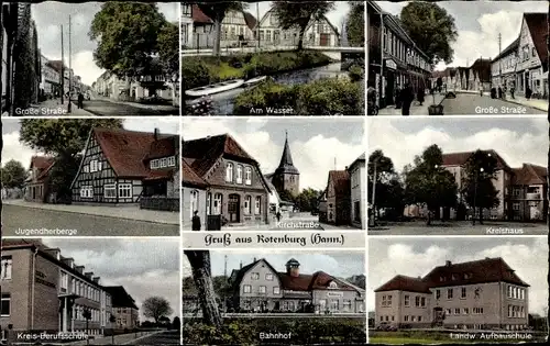 Ak Rotenburg an der Wümme, Große Straße, Jugendherberge, Kreishaus, Bahnhof