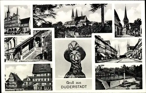 Ak Duderstadt im Eichsfeld, Anreischken, Rathaus, Westerturm, Marktstraße, Kriegerdenkmal