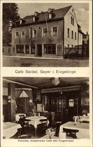 Ak Geyer im Erzgebirge Sachsen, Café Seidel, Innen und außen