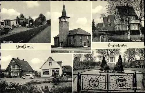Ak Harksheide Norderstedt in Schleswig Holstein, Ortspartie, Kirche, Ehrenmal in Glashütte