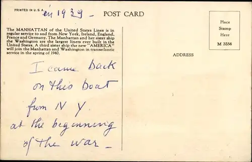 Ak Dampfer SS Manhattan, USL