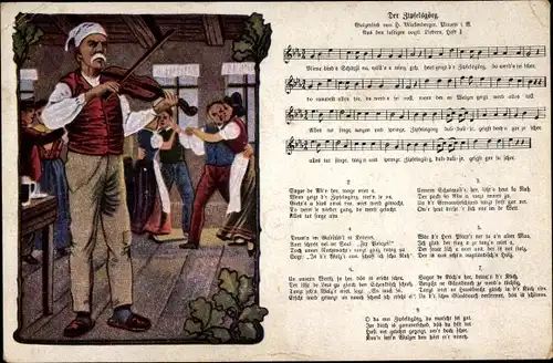 Lied Ak Mückenberger, Der Zipfelsgörg, Vogtländisches Volkslied, Musikant mit Geige, tanzende Paare