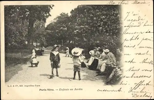 Ak Paris, Paris Vecu, Enfants au Jardin