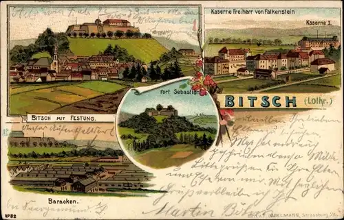 Litho Bitche Bitsch Lothringen Moselle, Festung, Kaserne Freiherr von Falkenstein, Baracken, Fort