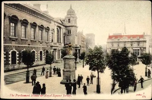 Ak St. Helier Kanalinsel Jersey, Parliament House and Royal Square, statue