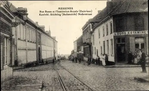 Ak Messines Mesen Westflandern, Rue Basse et Institution Royale, Extérieur