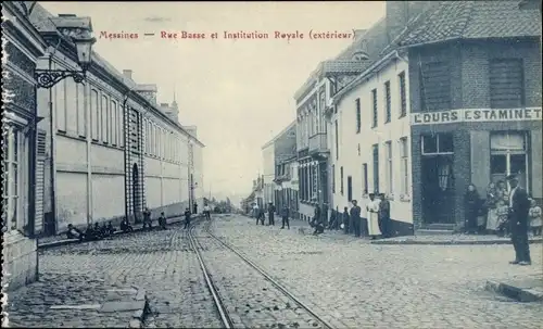 Ak Messines Mesen Westflandern, Rue Basse et Institution Royale, Extérieur
