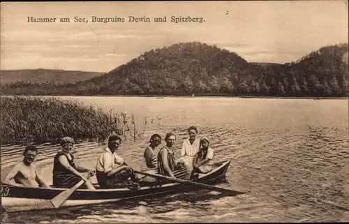 Ak Hamr na Jezeře Hammer am See Region Reichenberg, Ruderboot, Spitzberg und Ruine Dewin