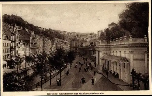 Ak Karlovy Vary Karlsbad Stadt, Mühlbrunnen Kolonnade, Kreuzstraße