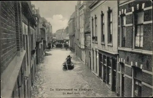 Ak Vlissingen Zeeland Niederlande, De Watersnood 1906, Hochwasser, Ruderboot