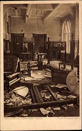 Ak Nesterow Stallupönen Ostpreußen, Konditorei Rohde, Zerstörtes Gebäude
