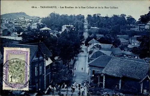 Ak Antananarivo Tananarive Madagaskar, Les Escaliers de la Rue Colbert et de la Rue Gallieni