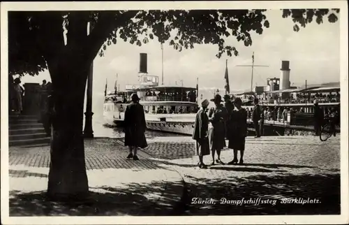 Ak Zürich Stadt Schweiz, Dampfschiffssteg Bürkliplatz