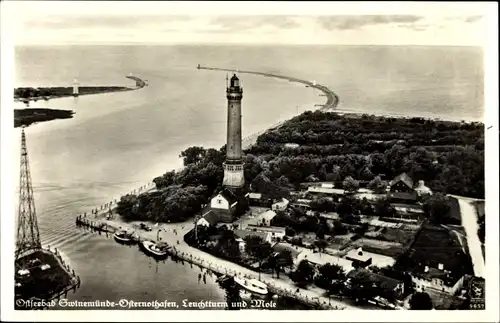 Ak Warszów Osternothafen Świnoujście Swinemünde Pommern, Leuchtturm und Mole, Klinke & Co 9657a