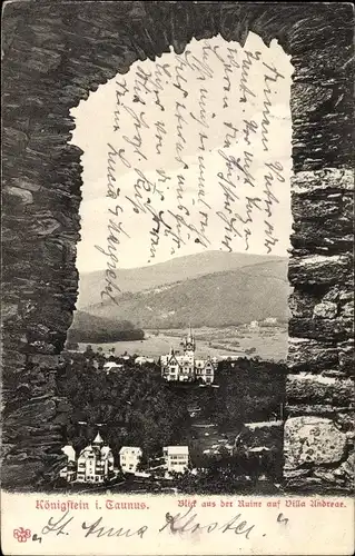 Ak Königstein im Taunus Hessen, Blick aus der Ruine auf Villa Andreae