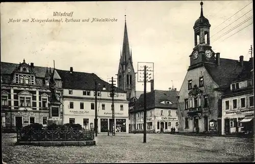 Ak Wilsdruff in Sachsen, Markt mit Kriegerdenkmal, Rathaus, Nikolaikirche
