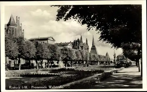 Ak Rostock in Mecklenburg Vorpommern, Promenade Wallstraße