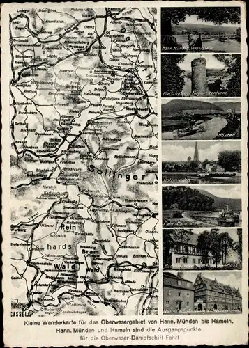 Landkarten Ak Wanderkarte für das Oberwesergebiet, Hugenottenturm, Burgruine