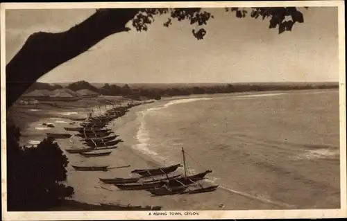 Ak Ceylon Sri Lanka, Strandpartie, Fischerboote