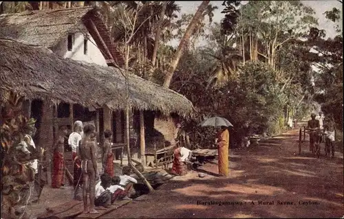 Ak Boralesgamuwa Ceylon Sri Lanka, Blick in ein Dorf, Straßenpartie, Gebäude, Passanten