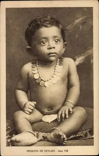 Ak Ceylon Sri Lanka, Missions de Ceylan, Kind, Portrait, Einheimische, Halskette
