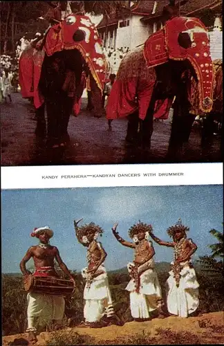 Ak Kandy Ceylon Sri Lanka, Kandyan Dancers with Drummer