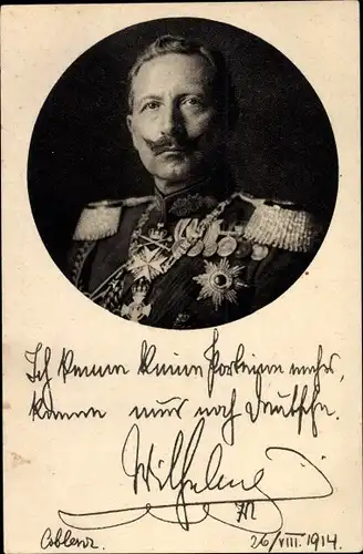 Ak Kaiser Wilhelm II., Ich kenne keine Parteien mehr, Zitat 1914