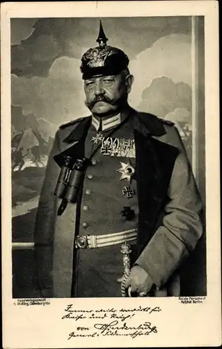 Ak Generalfeldmarschall Paul von Hindenburg, Portrait, Feldstecher, Orden