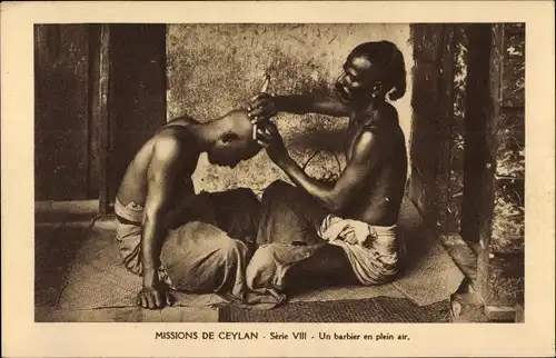 Ak Ceylon, Missions de Ceylan, un barbier en plein air, Friseur