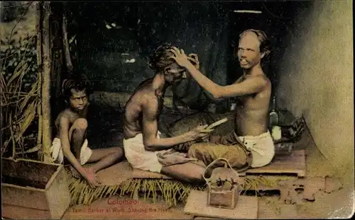 Ak Colombo Ceylon Sri Lanka, Tamil Barber at Work, Shaving the Head