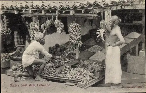 Ak Colombo Ceylon Sri Lanka, Native fruit stall, Früchte, Markt