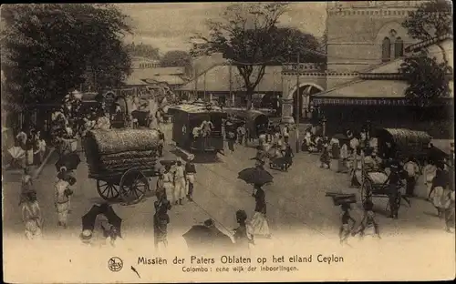 Ak Colombo Ceylon Sri Lanka, Mission des Paters Oblaten, Straßenpartie, Passanten