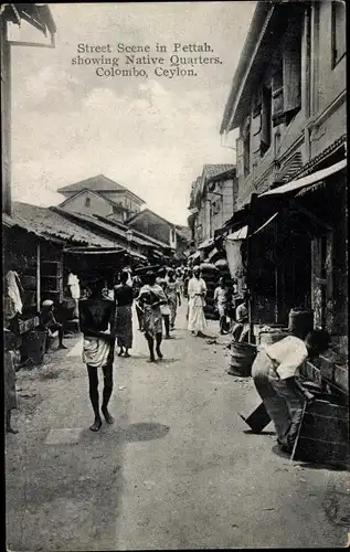 Ak Colombo Ceylon Sri Lanka, Street Scene in Pettah showing Native Quarters