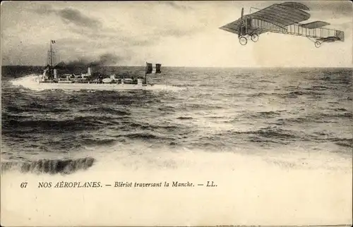Ak Aviation, Bleriot traversant la Manche, Monoplan, Flugzeug, Dampfer