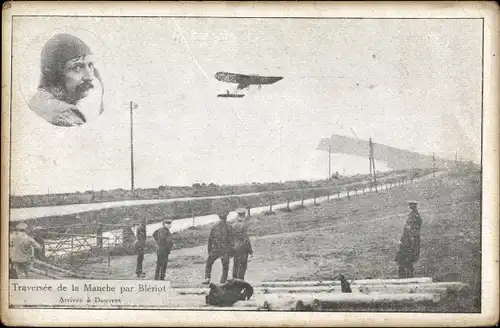 Ak Douvres Dover, Traversee de la Manche par Bleriot, Arrivee, Pilot, Flugzeug