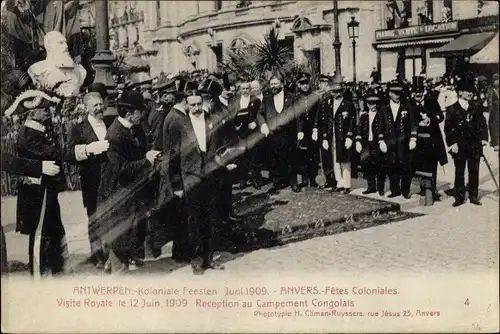 Ak Anvers Antwerpen, Koloniale Feesten, Fetes Coloniales 1909, Visite Royale, Campement Congolais