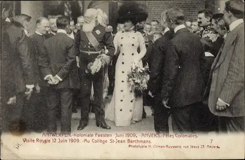 Ak Anvers Antwerpen, Koloniale Feesten Fetes Coloniales 1909 Visite Royale College St Jean Berchmans