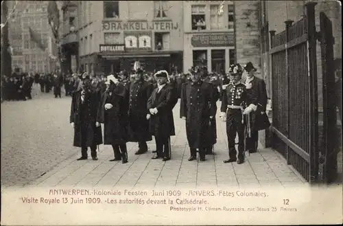 Ak Anvers Antwerpen, Koloniale Feesten, Fetes Coloniales 1909 Visite Royale, devant la Cathedrale