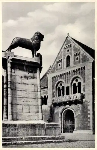 Ak Braunschweig in Niedersachsen, Löwe vor der Burg Dankwarderode